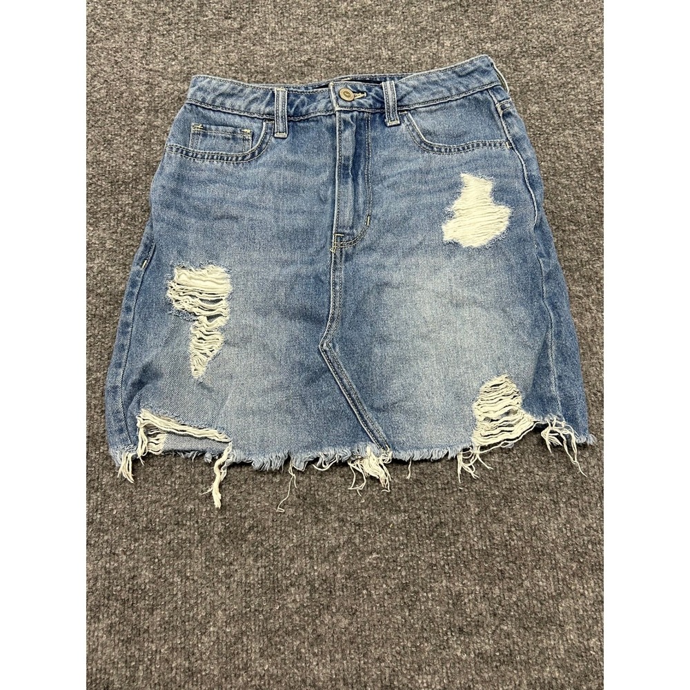 Hollister Denim Skirt Womens Size 3 Light Wash Distressed Raw Hem Mini Cotton